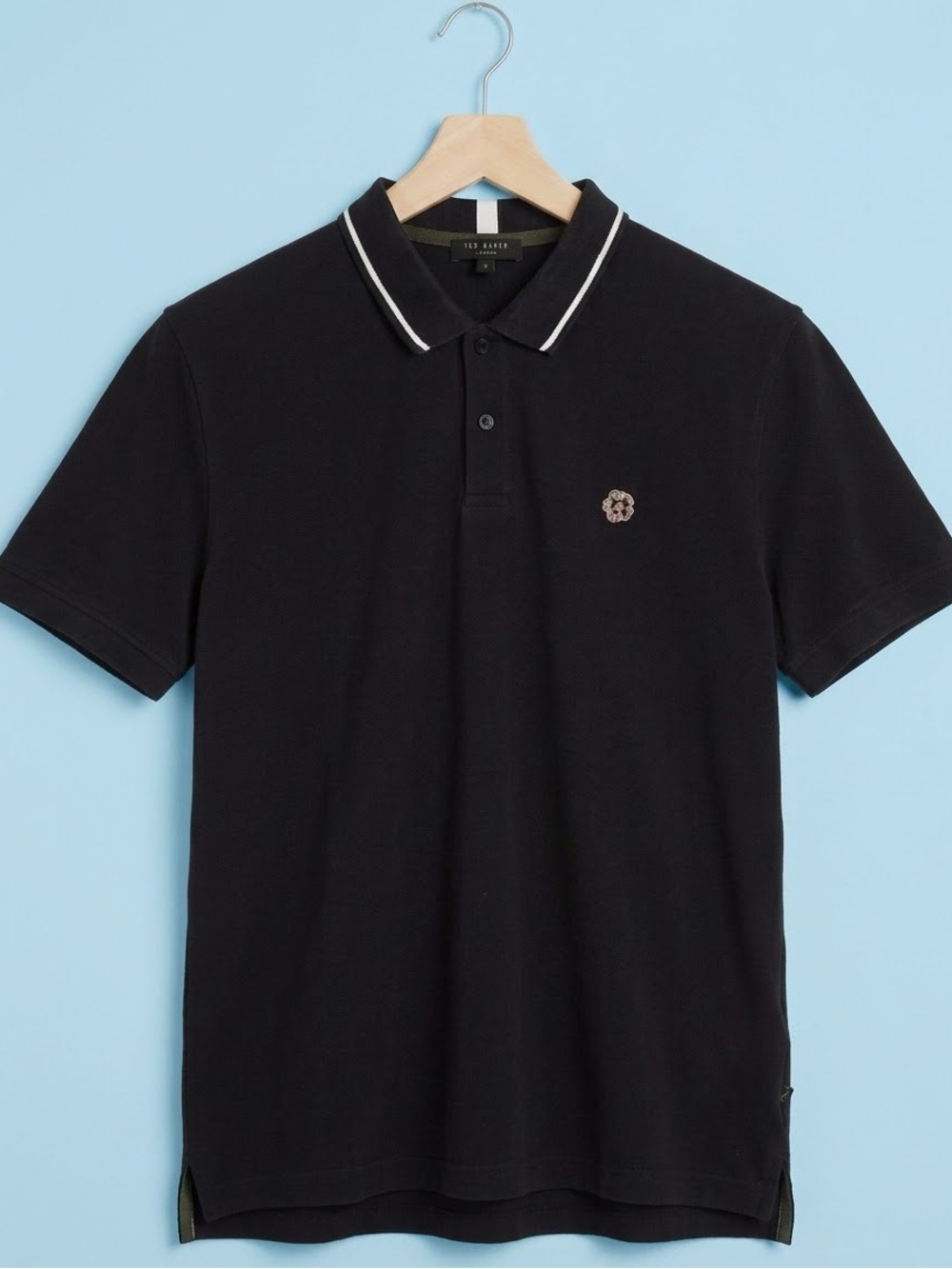 Mens Ted Baker 5 L Black Camdn Pique Polo Shirt White Trimmed Collar Logo Top